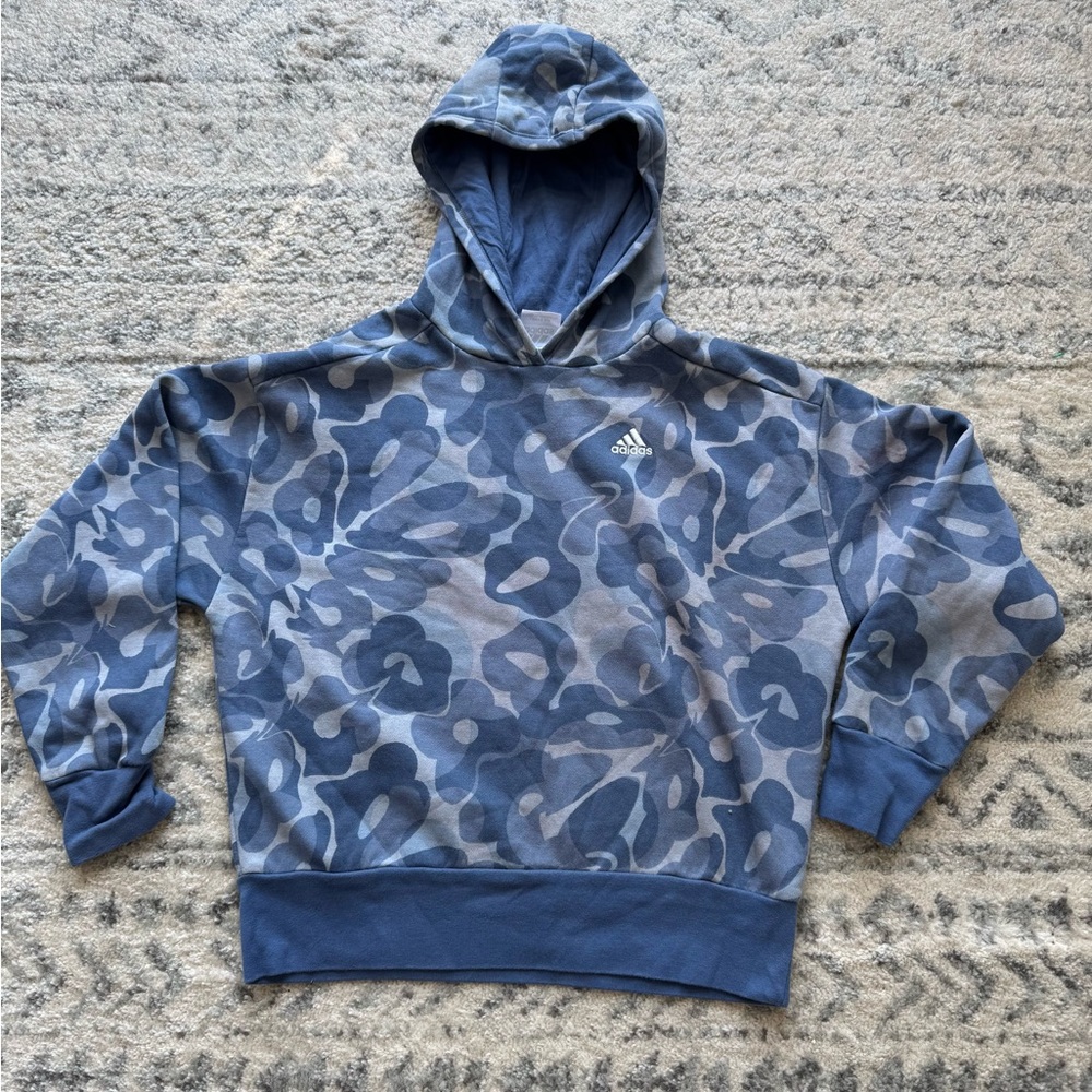 Adidas Men's Blue Patterned Hoodie